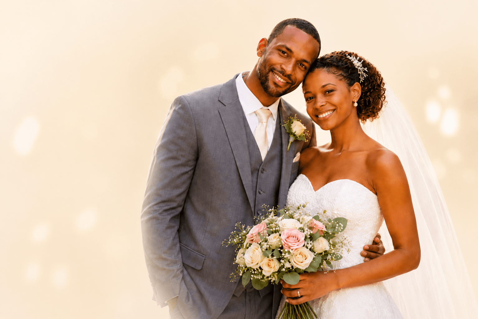 Couple africain heureux en tenue de mariage